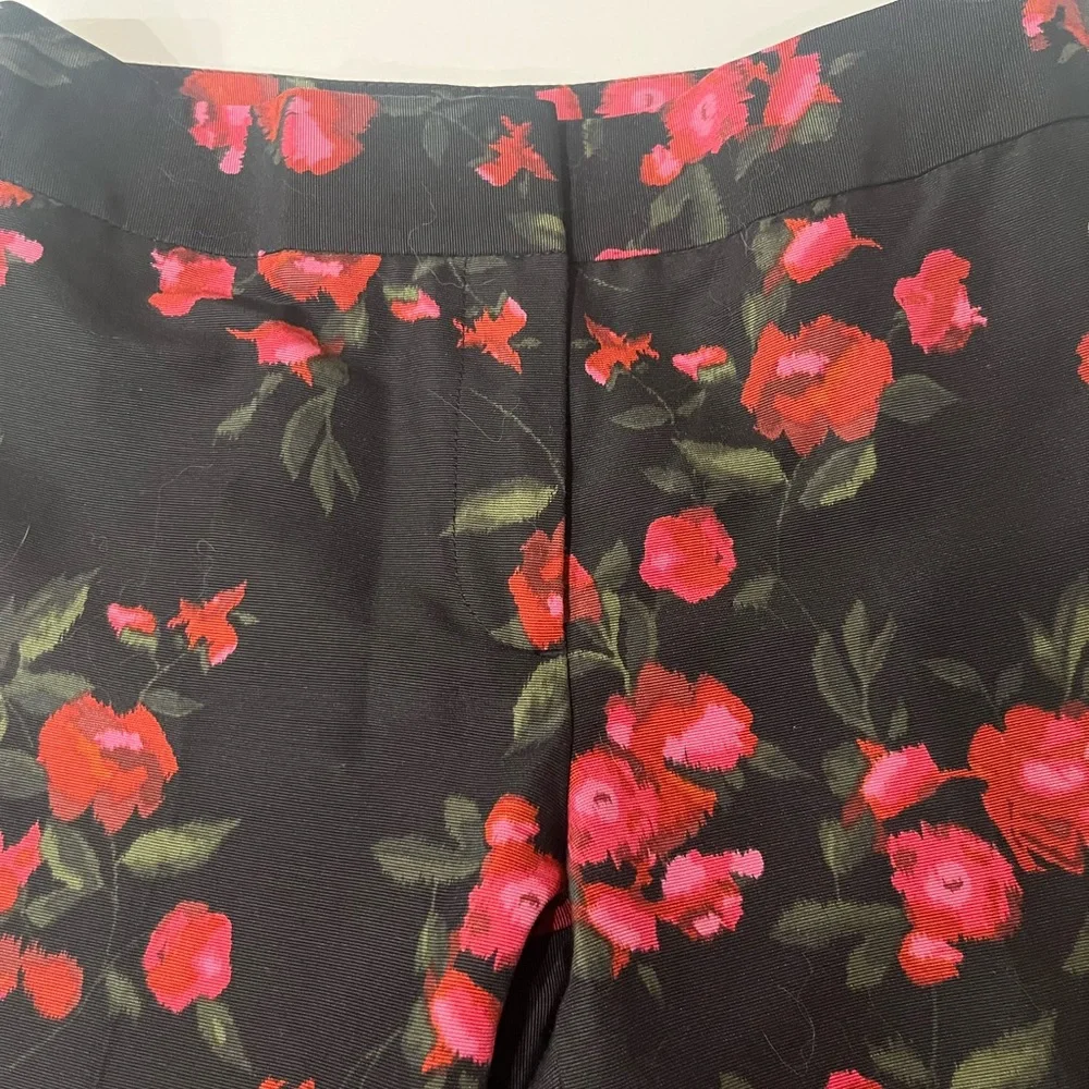 Talbots Black Pants with Red and Pink Floral Design Size 2 - Picture 2 of 4